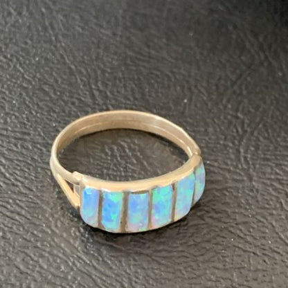 Navajo Blue Opal Inlay Band Ring | Sz 8.5 | Authentic Native American Handmade | 12417 - Masha USA