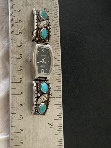 Vintage Navajo Sterling Silver Watch Tips | Old Pawn Blue Turquoise Band | Authentic Native American Jewelry
