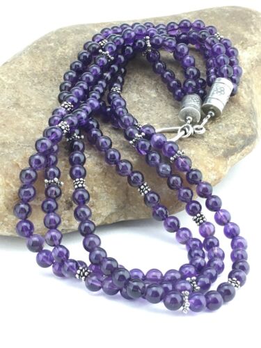 Native American Navajo 3-Strand Amethyst Necklace | Sterling Silver | 19" | 1328