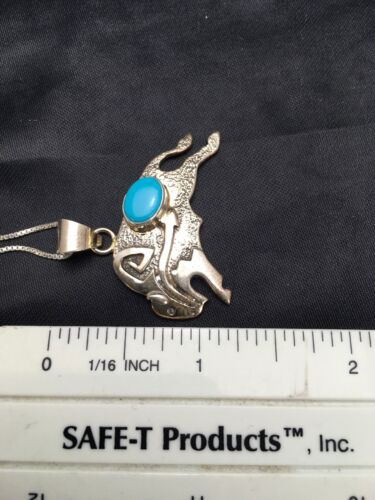 Navajo Buffalo Turquoise Pendant 1.25" | Sterling Silver | Native American Handmade | 20" | 3024
