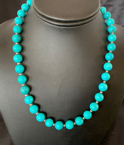 Native American Navajo Pearls Blue Turquoise Bead Necklace | Sterling Silver | 20" | 11806
