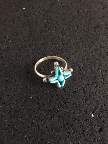Zuni Blue Turquoise Needle Point Ring | Authentic Native American Sterling Silver | Multi-Stone | Sz 6 | 8776