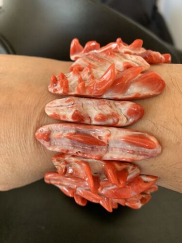 Native American Sterling Silver Red Spiny Oyster Turquoise Bracelet | Stretch | Handmade | 11831 - Masha USA