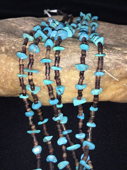 Navajo Blue Nugget Turquoise Necklace | Sterling Silver | Authentic Native American Handmade | 01817