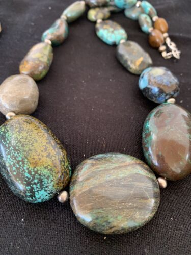 Navajo Graduated Sterling Silver Natural Blue Nugget Turquoise Necklace | Authentic Native American | 22" | 624