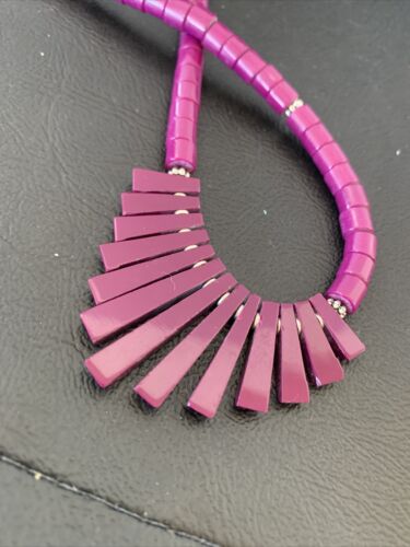 Navajo Purple Sugilite Heishi Necklace | Sterling Silver Tube Fan | 20" | Authentic Native American Handmade | 10472