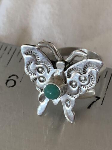 Navajo Blue Turquoise Butterfly Ring | Sterling Silver | Sz Adj 7 | Authentic Native American Handmade | 10676