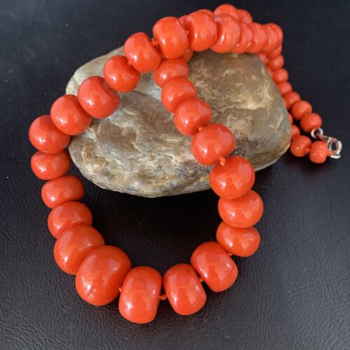 Navajo Graduated Bamboo Coral Strand Necklace | Sterling Silver | Authentic Native American | 22" | 13523