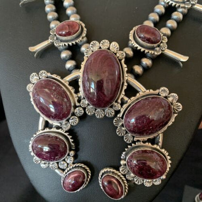 Navajo Purple Squash Blossom Naja Necklace Pendant | Sterling Silver Spiny | Authentic Native American Handmade | 12181