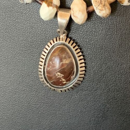 Navajo Native American Wild Horse Turquoise Pendant Necklace | Sterling Silver | 12387