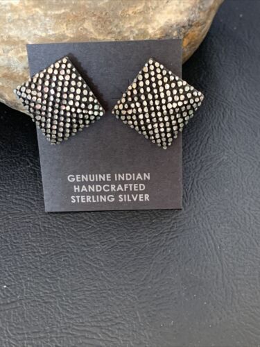 Old Pawn Southwestern Sterling Silver Stud Earrings | Diamond Cut | 1" | 12991