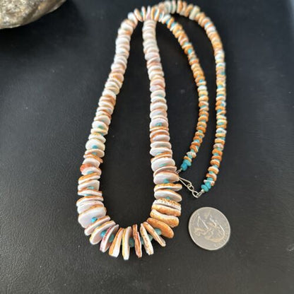 Navajo Sterling Silver Blue Turquoise & Spiny Oyster Graduated Necklace | Authentic Native American | 28" | 14729