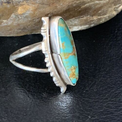 Southwestern Navajo Blue Kingman Turquoise Ring | Sterling Silver | Sz 9 | 13528