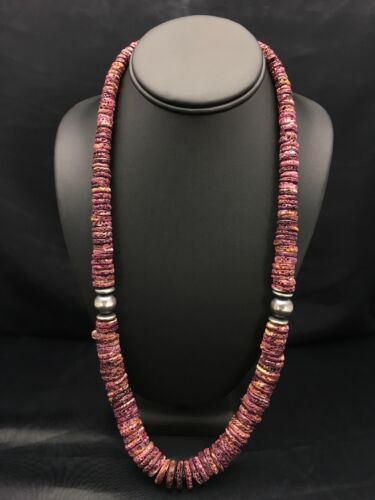 Purple Spiny Oyster Necklace | Navajo Sterling Silver | Authentic Native American Handmade | 23" | 2624