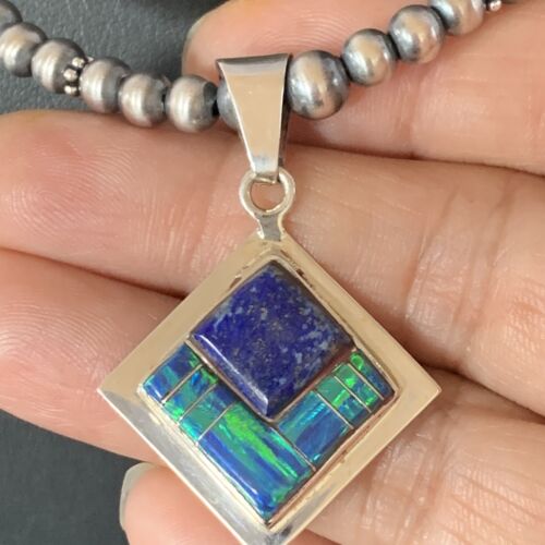 Men's Navajo Blue Lapis Turquoise Opal Inlay Pendant Necklace | Sterling Silver | 21" | 12607