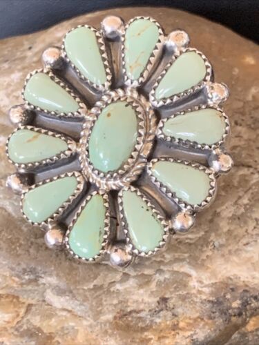 Navajo Green Turquoise Cluster Ring | Authentic Native American Sterling Silver | Multi-Stone | Sz 7 | 12192