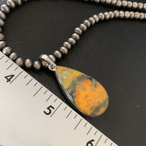 Navajo Yellow Bumblebee Jasper Pendant Necklace | Sterling Silver | Authentic Native American Handmade | 12807