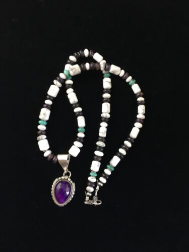 Navajo Purple Sugilite Turquoise Bead Necklace | Sterling Silver | 22" | Authentic Native American Handmade | 10029