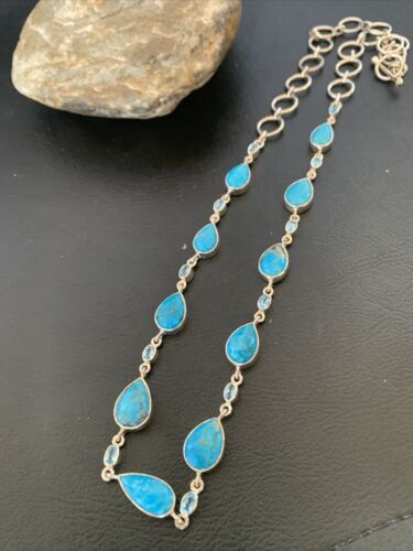 Native American Blue Turquoise Topaz Necklace | Sterling Silver | 20" | Multi-Stone | 10515 - Masha USA