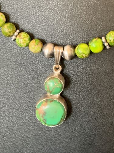 Navajo Green Gaspeite Turquoise Pendant | Sterling Silver | Authentic Native American Handmade | 12267