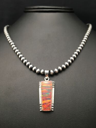 Navajo Red Opal Pendant Necklace & Earrings Set | Sterling Silver | Native American Handmade | 4402