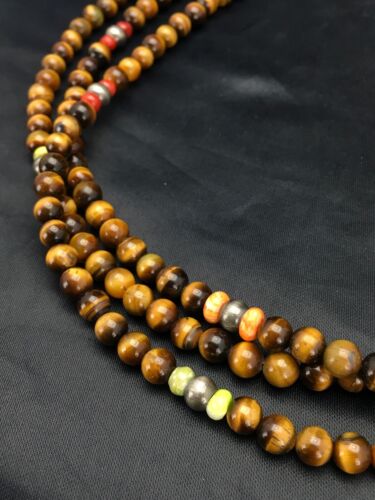 Southwestern Turquoise & Tiger's Eye Necklace | 3 Strand | Sterling Silver | 2616