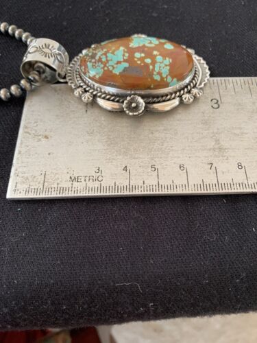 Men's Navajo Pearls Necklace Pendant | Sterling Silver | Blue Turquoise #8 | Authentic Native American Handmade | 00527