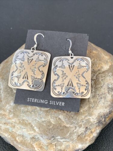 Southwestern Women's Navajo Stamped Earrings | Sterling Silver | Authentic Native American Handmade | 1662