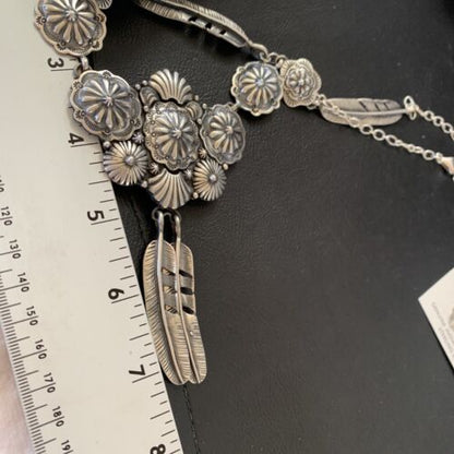 Navajo Handmade Sterling Silver Necklace & Earrings Set | Stamped | Authentic Native American Jewelry | 2114