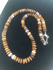 Navajo Sterling Silver Necklace | Tiger Eye & Spiny Oyster | 19" | Native American | 3340
