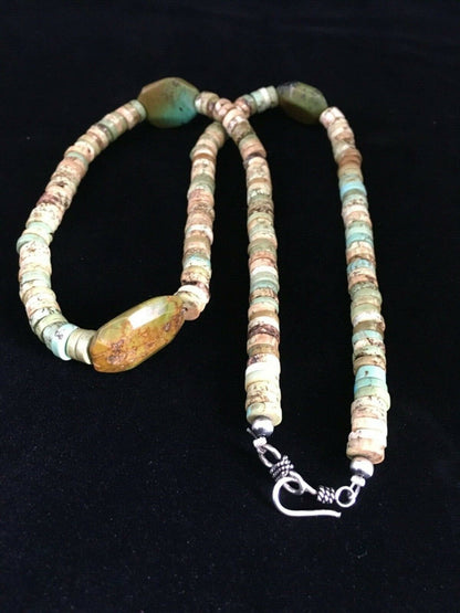 Men's Chunky Navajo Green Turquoise Heishi Necklace | Sterling Silver | 23" | Authentic Native American Handmade | 1785