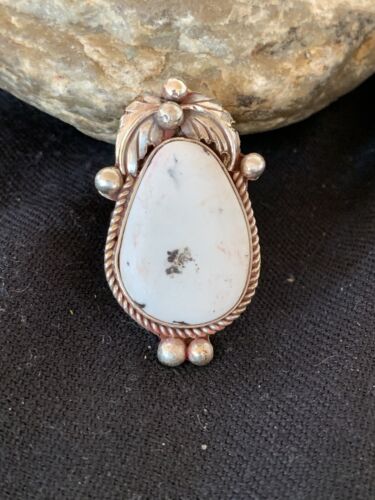 Southwestern Navajo White Buffalo Turquoise Ring | Sterling Silver | Sz 9 | 13088