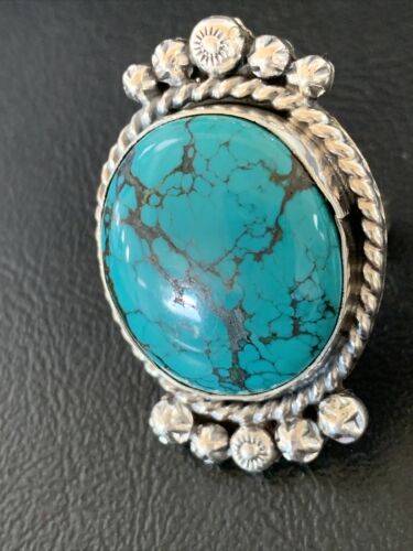 Navajo Blue Spiderweb Turquoise Ring | Sterling Silver | Sz 8 | Authentic Native American Handmade | 13383