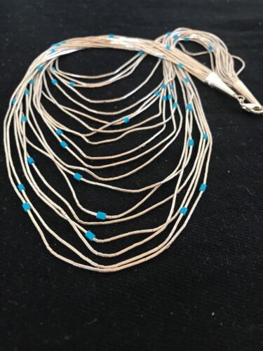 Turquoise Liquid Heishi Necklace | 19 Strand Graduated | Sterling Silver | Authentic Native American Handmade | 3701