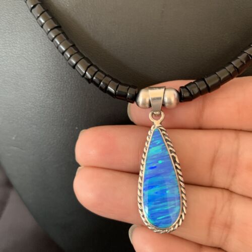 Navajo Opal Pendant Onyx Heishi & Turquoise Necklace | Sterling Silver | Authentic Native American Handmade | 4329