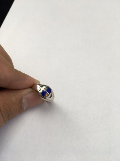Navajo Multi-Color Opal & Lapis Inlay Ring | Sterling Silver | Sz 5.5 | Authentic Native American Handmade | 01721