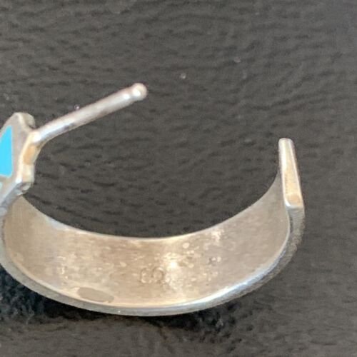 Zuni Blue Turquoise Inlay Hoop Earrings | Sterling Silver | 0.50" | 12755