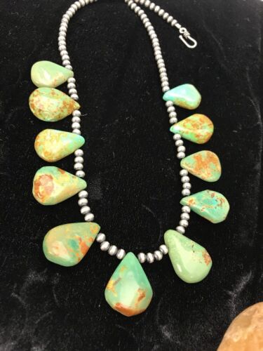 Navajo Pearls Royston Turquoise Necklace | Sterling Silver | Teardrop | Native American | S427 - Masha USA