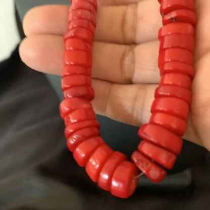 Native American Navajo Red Coral Bead Necklace | Sterling Silver | Authentic Handmade | 20" | 11873 - Masha USA