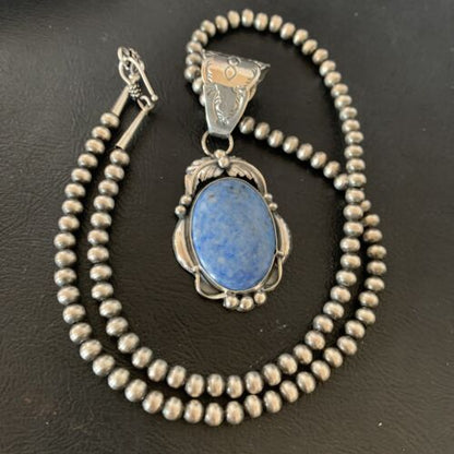 Navajo Denim Lapis Necklace with Pendant | Sterling Silver | Authentic Native American Handmade | 12437