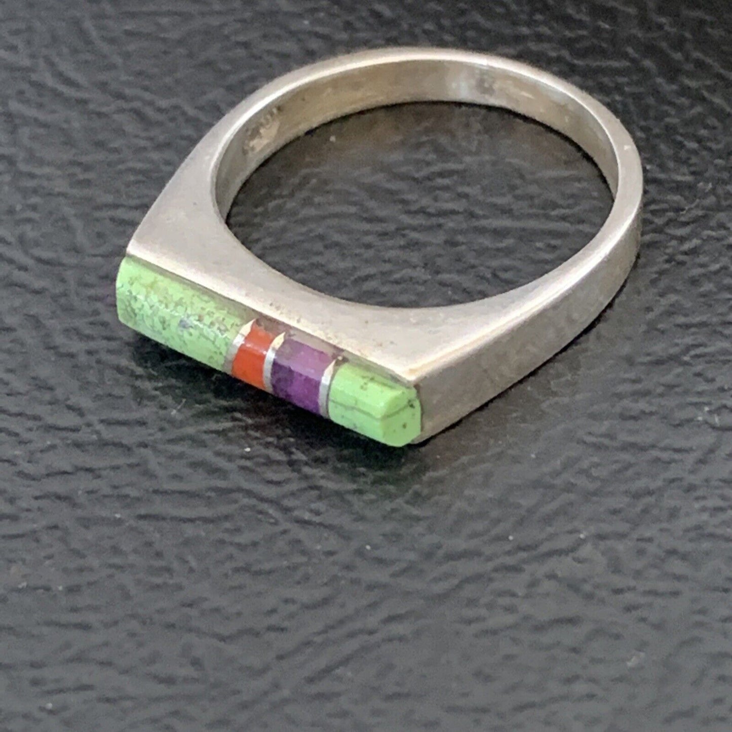 Navajo Green Gaspiete Sugilite Red Coral Inlay Ring | Sz 5 | Authentic Native American Handmade | 10996