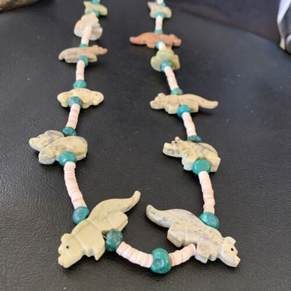 Navajo Pearls Blue Turquoise Shell Necklace | Fetish | Sterling Silver | 30" | Authentic Native American Handmade | 12555 - Masha USA