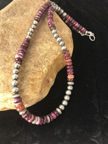 Navajo Purple Spiny Oyster Sterling Silver Necklace | 8mm Beads | Single Strand | 21" | 366