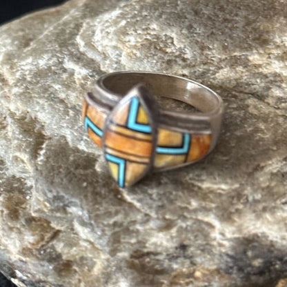 Navajo Blue Turquoise Spiny Oyster Inlay Ring | Sz 9.5 | Authentic Native American Handmade | 14560