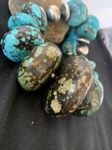 Men's Navajo Pearl Sterling Silver & Natural Blue Turquoise Graduated Necklace | Authentic Native American | 21"