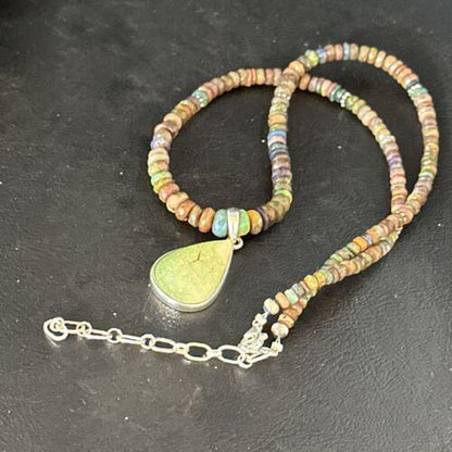 Southwestern Women's Green Opal Pendant Necklace | Sterling Silver | 17" | 14420