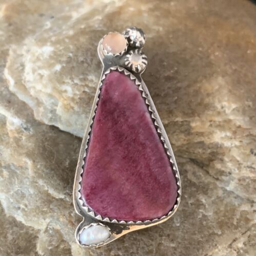 Navajo Handmade Pin | Sterling Silver | Purple Spiny Oyster & Mother of Pearl | Authentic Native American Jewelry | 13699
