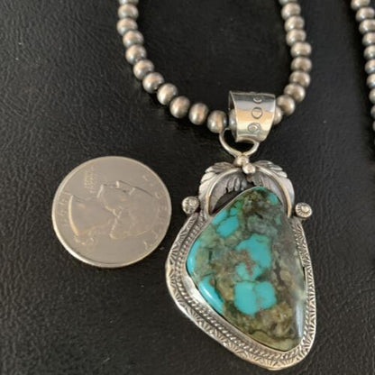 Navajo Spiderweb Turquoise Pendant Necklace | 2.25" | Sterling Silver | Authentic Native American Handmade | 13979