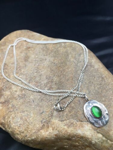 Navajo Green Turquoise Pendant Necklace | Sterling Silver | Native American Handmade | 19" | 8956