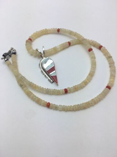 Native American Opal & Coral Beads Inlay Necklace | Sterling Silver | 8911